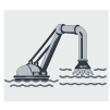 Illustration of a dredging barge sucking water and sediment from a body of water