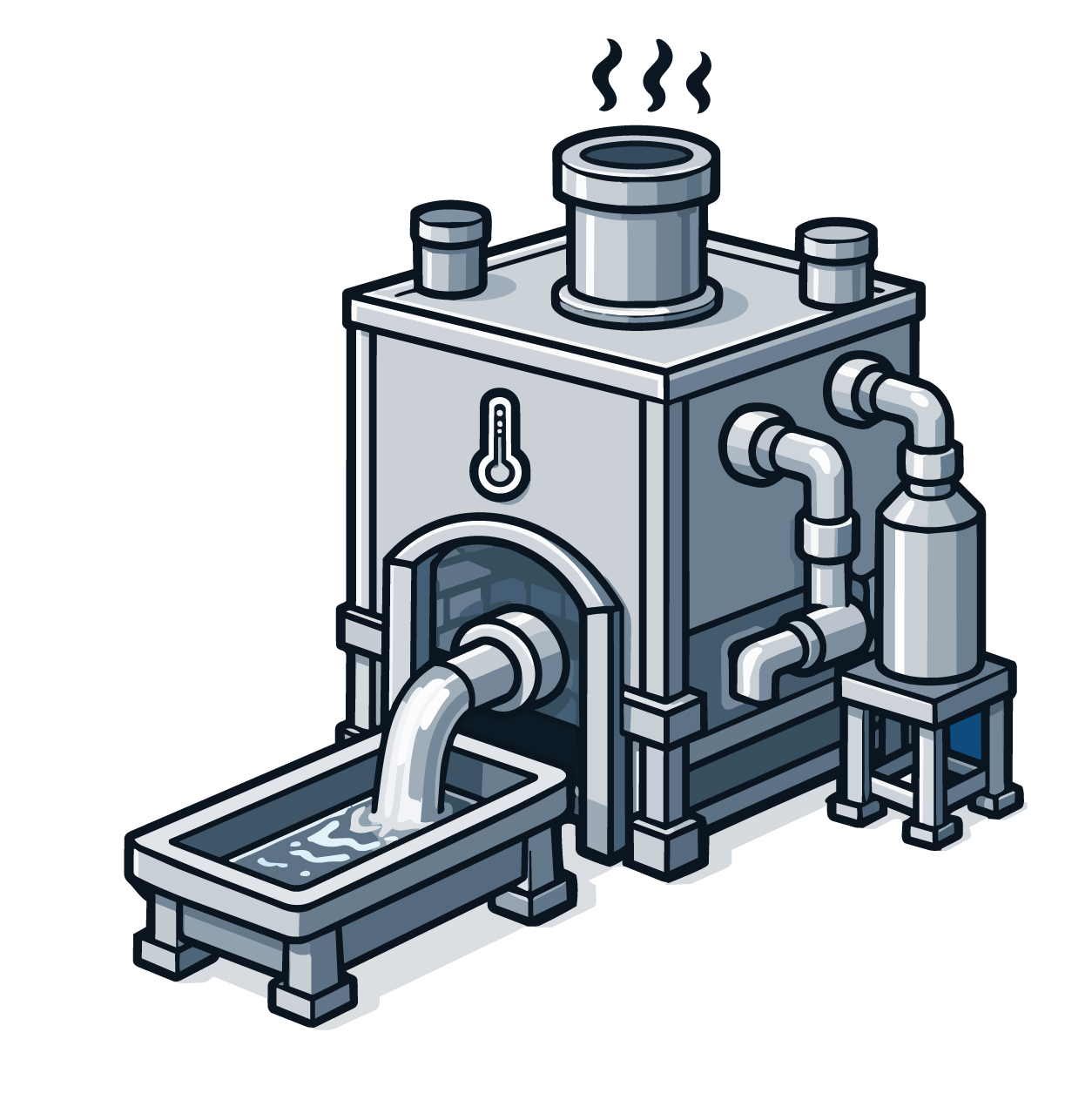 Illustration of an industrial furnace used for metal or glass processing