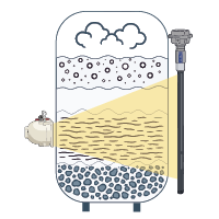 Illustration of a tank containing mixed-media material with radiometric measurement system