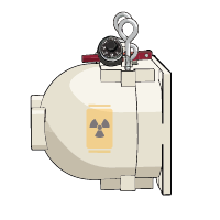 Illustration of a radiometric measurement source holder with a lock-out handle and a pad lock