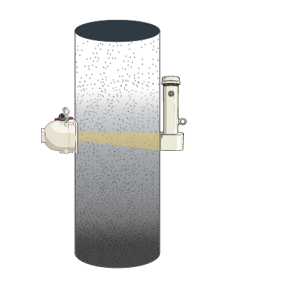 Illustration showing a pipe with a radiometric source and detector